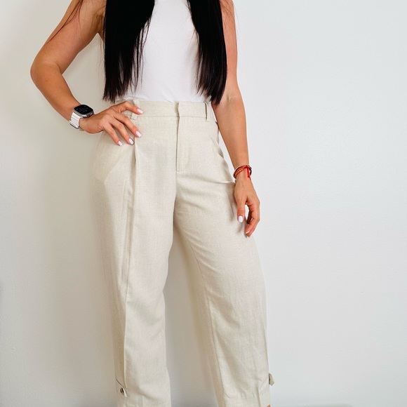 Zara cropped trousers pleated neutral pants - Picture 4 of 11